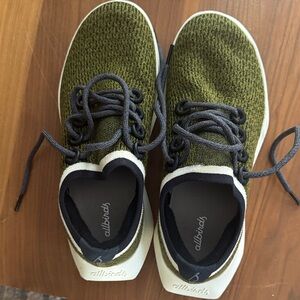 allbirds Olive Green Knit Sneakers with Dark Gray Laces
